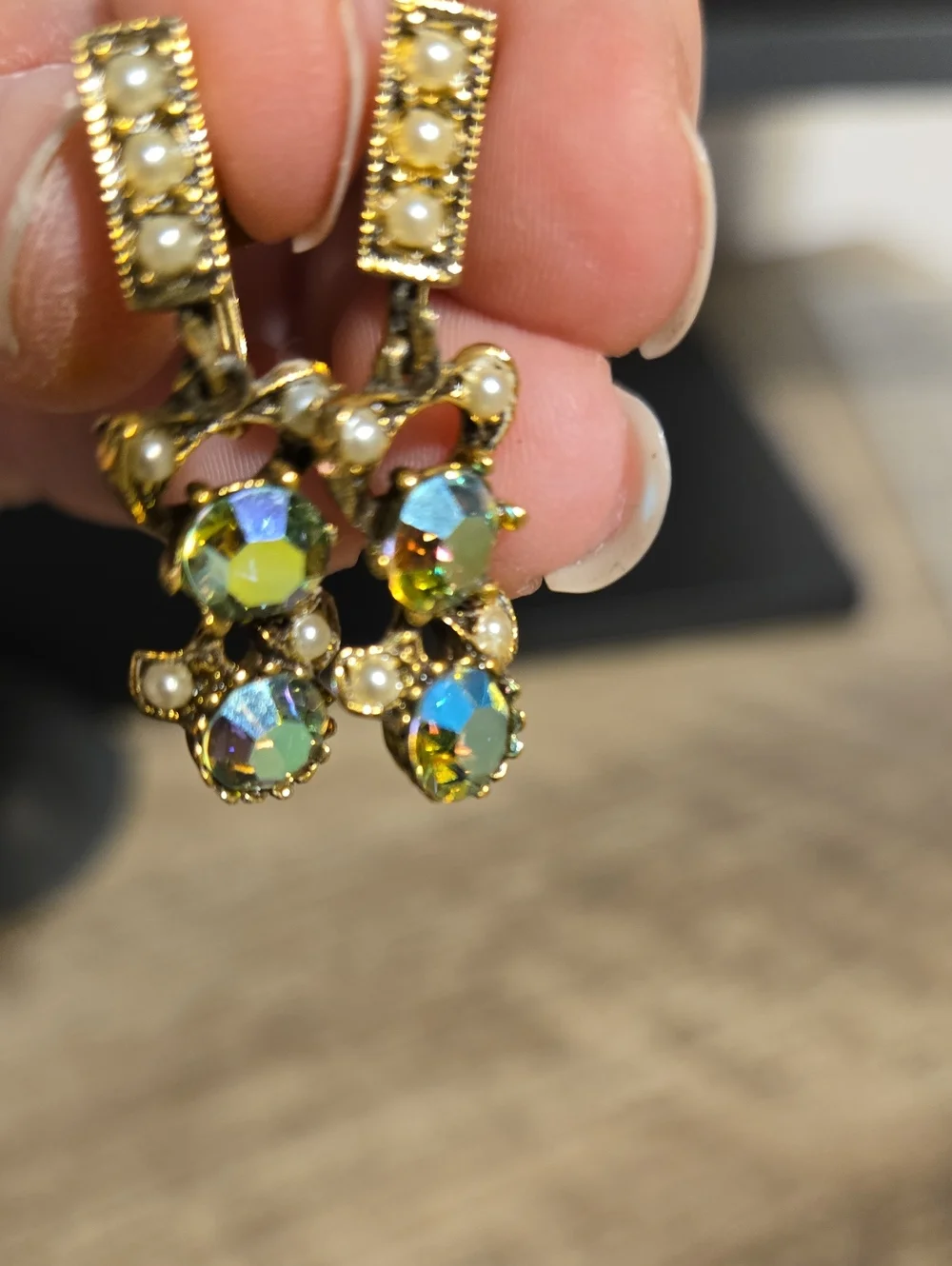 Mid-Century Iridescent AB Crystal Flower Wreath Demi-Parure & Screw-Back Earring